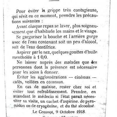Grippe en 1918 au creusot